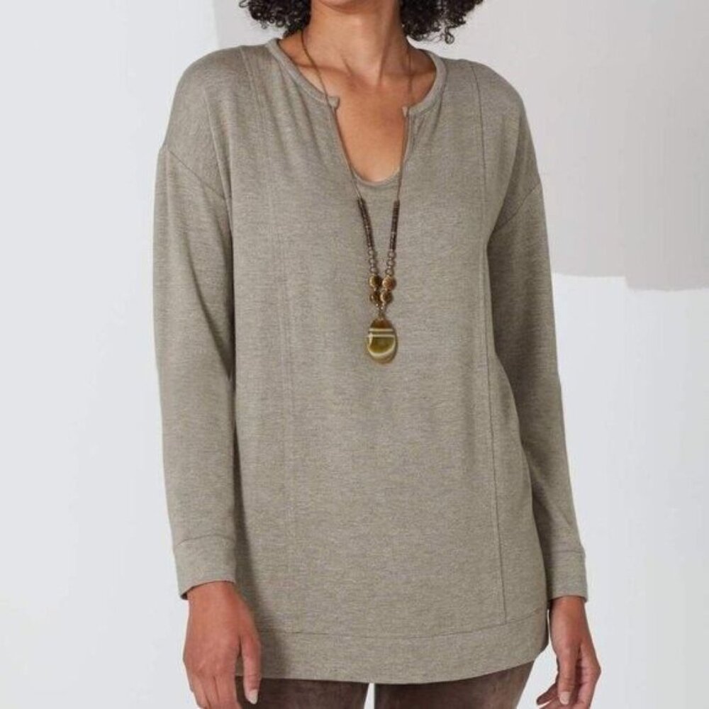 Pure Jill J.Jill Tranquility Fleece V Neck Long Sleeve‎ Tunic Shirt - XS